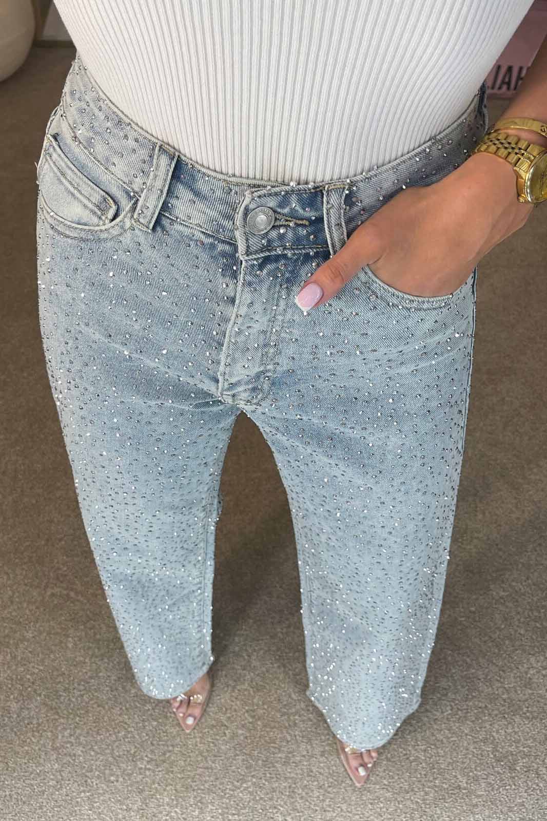 Camdenglam – stretch denim jeans med krystaller